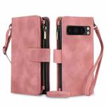 For Google Pixel 8 Pro Dream 9-Card Zipper Wallet RFID Leather Phone Case with Lanyard(Rose Gold)