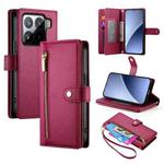 For Xiaomi 15 Nine Card-slot Zipper Wallet Bag Leather Phone Case(Red)