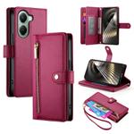 For Xiaomi Poco X7 Pro / Redmi Turbo 4 Nine Card-slot Zipper Wallet Bag Leather Phone Case(Red)