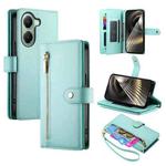 For Xiaomi Poco X7 Pro / Redmi Turbo 4 Nine Card-slot Zipper Wallet Bag Leather Phone Case(Mint Green)