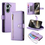 For Xiaomi Poco X7 Pro / Redmi Turbo 4 Nine Card-slot Zipper Wallet Bag Leather Phone Case(Purple)