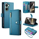 For Xiaomi Poco X7 Pro / Redmi Turbo 4 Nine Card-slot Zipper Wallet Bag Leather Phone Case(Blue)