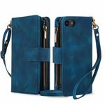For iPhone 7 / 8 / SE 2022 Dream 9-Card Zipper Wallet RFID Leather Phone Case with Lanyard(Blue)