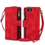 For iPhone 7 / 8 / SE 2022 Dream 9-Card Zipper Wallet RFID Leather Phone Case with Lanyard(Red)