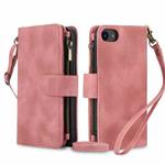 For iPhone 7 / 8 / SE 2022 Dream 9-Card Zipper Wallet RFID Leather Phone Case with Lanyard(Rose Gold)