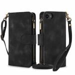 For iPhone 7 / 8 / SE 2022 Dream 9-Card Zipper Wallet RFID Leather Phone Case with Lanyard(Black)