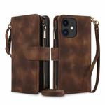 For iPhone 11 Dream 9-Card Zipper Wallet RFID Leather Phone Case with Lanyard(Brown)