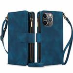 For iPhone 11 Pro Max Dream 9-Card Zipper Wallet RFID Leather Phone Case with Lanyard(Blue)