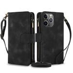 For iPhone 11 Pro Max Dream 9-Card Zipper Wallet RFID Leather Phone Case with Lanyard(Black)