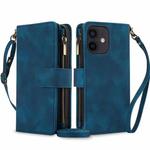 For iPhone 12 Dream 9-Card Zipper Wallet RFID Leather Phone Case with Lanyard(Blue)