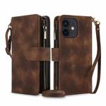 For iPhone 12 Dream 9-Card Zipper Wallet RFID Leather Phone Case with Lanyard(Brown)