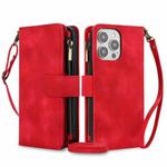 For iPhone 12 Pro Max Dream 9-Card Zipper Wallet RFID Leather Phone Case with Lanyard(Red)