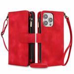 For iPhone 13 Pro Dream 9-Card Zipper Wallet RFID Leather Phone Case with Lanyard(Red)