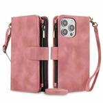 For iPhone 13 Pro Dream 9-Card Zipper Wallet RFID Leather Phone Case with Lanyard(Rose Gold)