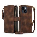 For iPhone 14 Dream 9-Card Zipper Wallet RFID Leather Phone Case with Lanyard(Brown)