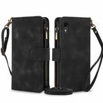 For iPhone XR Dream 9-Card Zipper Wallet RFID Leather Phone Case with Lanyard(Black)