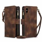 For iPhone XS / X Dream 9-Card Zipper Wallet RFID Leather Phone Case with Lanyard(Brown)