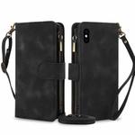 For iPhone XS Max Dream 9-Card Zipper Wallet RFID Leather Phone Case with Lanyard(Black)