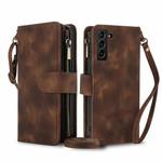 For Samsung Galaxy S21+ 5G Dream 9-Card Zipper Wallet RFID Leather Phone Case with Lanyard(Brown)