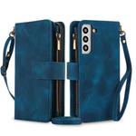 For Samsung Galaxy S22 5G Dream 9-Card Zipper Wallet RFID Leather Phone Case with Lanyard(Blue)