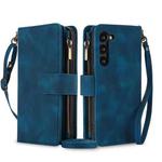 For Samsung Galaxy S23 5G Dream 9-Card Zipper Wallet RFID Leather Phone Case with Lanyard(Blue)