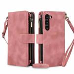 For Samsung Galaxy S23 5G Dream 9-Card Zipper Wallet RFID Leather Phone Case with Lanyard(Rose Gold)