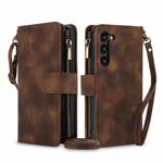 For Samsung Galaxy S23 5G Dream 9-Card Zipper Wallet RFID Leather Phone Case with Lanyard(Brown)