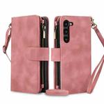 For Samsung Galaxy S23+ 5G Dream 9-Card Zipper Wallet RFID Leather Phone Case with Lanyard(Rose Gold)