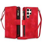 For Samsung Galaxy S23 Ultra 5G Dream 9-Card Zipper Wallet RFID Leather Phone Case with Lanyard(Red)