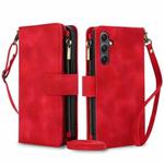 For Samsung Galaxy S24 5G Dream 9-Card Zipper Wallet RFID Leather Phone Case with Lanyard(Red)