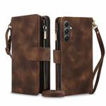 For Samsung Galaxy S24+ 5G Dream 9-Card Zipper Wallet RFID Leather Phone Case with Lanyard(Brown)