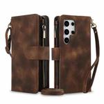 For Samsung Galaxy S24 Ultra Dream 9-Card Zipper Wallet RFID Leather Phone Case with Lanyard(Brown)