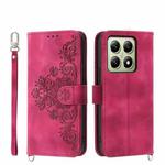 For Xiaomi 14T Skin Feel Flowers Embossed Wallet Leather Phone Case(Wine Red)