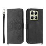 For Xiaomi 14T Skin Feel Flowers Embossed Wallet Leather Phone Case(Black)