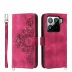 For Xiaomi 15 Skin Feel Flowers Embossed Wallet Leather Phone Case(Wine Red)