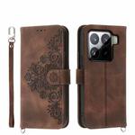 For Xiaomi 15 Skin Feel Flowers Embossed Wallet Leather Phone Case(Brown)