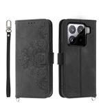 For Xiaomi 15 Skin Feel Flowers Embossed Wallet Leather Phone Case(Black)
