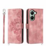 For Xiaomi Poco X7 Pro / Redmi Turbo 4 Skin Feel Flowers Embossed Wallet Leather Phone Case(Pink)