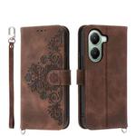 For Xiaomi Poco X7 Pro / Redmi Turbo 4 Skin Feel Flowers Embossed Wallet Leather Phone Case(Brown)