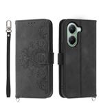 For Xiaomi Poco X7 Pro / Redmi Turbo 4 Skin Feel Flowers Embossed Wallet Leather Phone Case(Black)