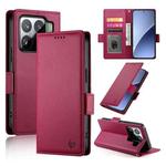 For Xiaomi 15 Side Buckle Magnetic Frosted Leather Phone Case(Wine Red)