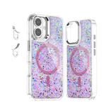 For iPhone 16 Epoxy Glitter MagSafe Magnetic TPU Phone Case(Pink)