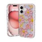 For iPhone 16 Plus Small Fresh Sticker PC + TPU Shockproof Phone Case(Pink Flower)