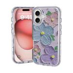 For iPhone 16 Plus Small Fresh Sticker PC + TPU Shockproof Phone Case(Purple Flower)