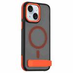 For iPhone 15 Dual-Color Skin Feel Magsafe Phone Case with Holder(Orange)