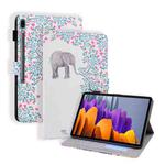 For Samsung Galaxy Tab S8 / Galaxy Tab S7 T870 / T875 Colored Drawing Stitching Horizontal Flip Leather Case with Holder & Card Slots(Elephant Flower)