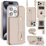 For iPhone 16 Pro Max Wristband Vertical Flip Wallet Back Cover Phone Case with Long Lanyard(White)