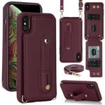 For iPhone XS Max Wristband Vertical Flip Wallet Back Cover Phone Case with Long Lanyard(Wine Red)