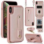 For iPhone XS Max Wristband Vertical Flip Wallet Back Cover Phone Case with Long Lanyard(Rose Gold)