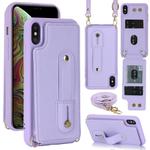 For iPhone XS Max Wristband Vertical Flip Wallet Back Cover Phone Case with Long Lanyard(Purple)